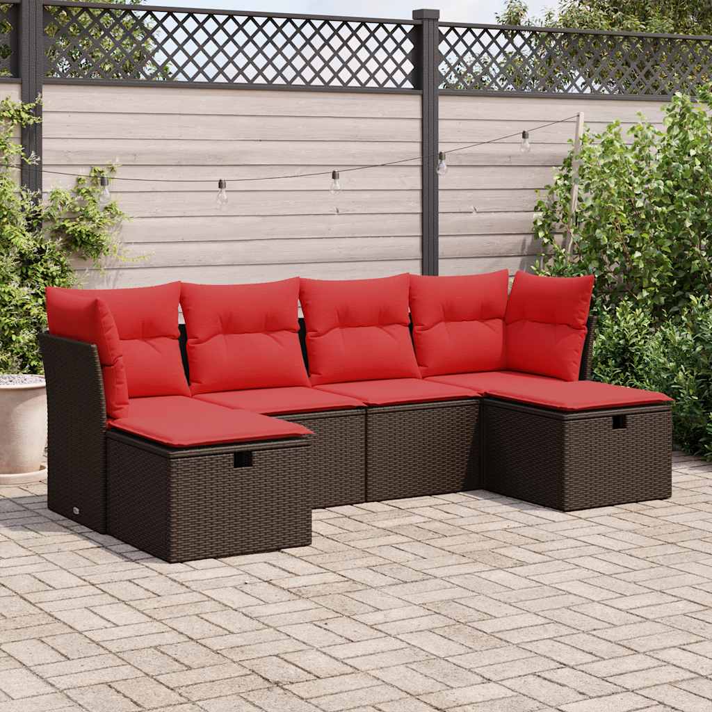 vidaXL 6-tlg. Garten-Sofagarnitur mit Kissen Braun Poly Rattan