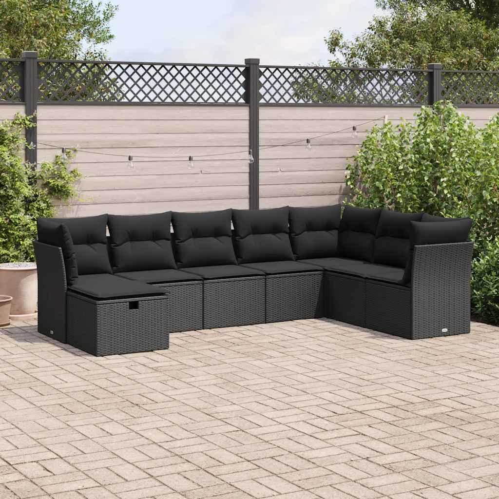 vidaXL 8-tlg. Garten-Sofagarnitur mit Kissen Schwarz Poly Rattan