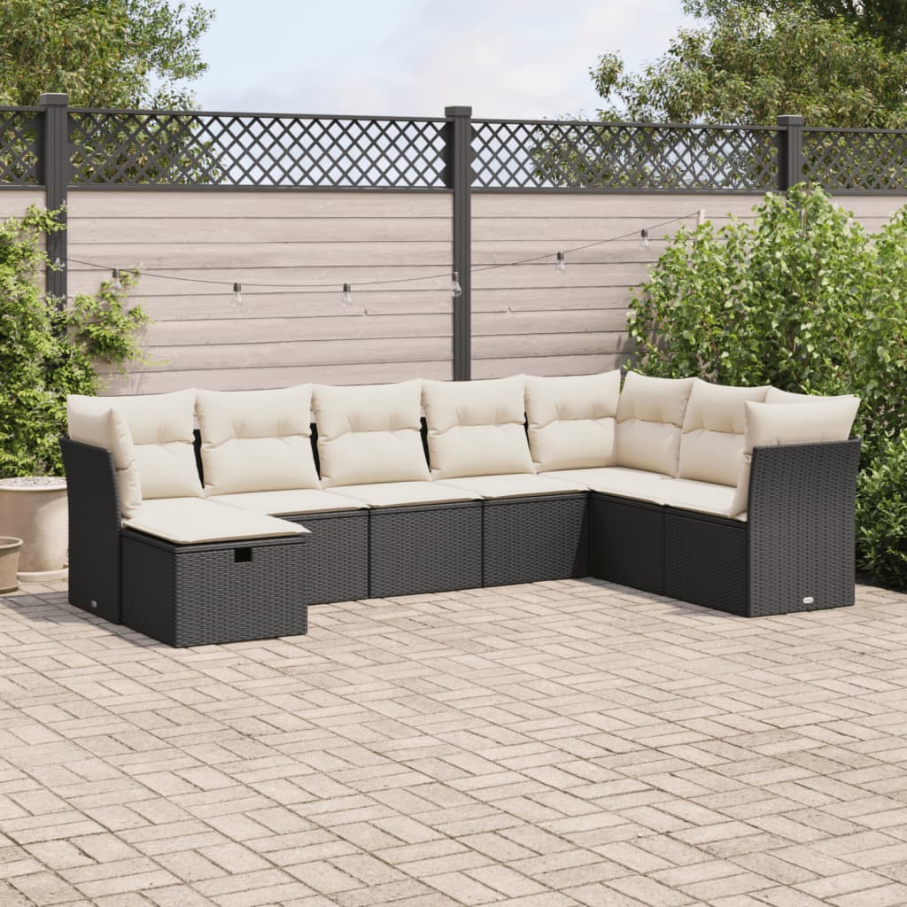 vidaXL 8-tlg. Garten-Sofagarnitur mit Kissen Schwarz Poly Rattan