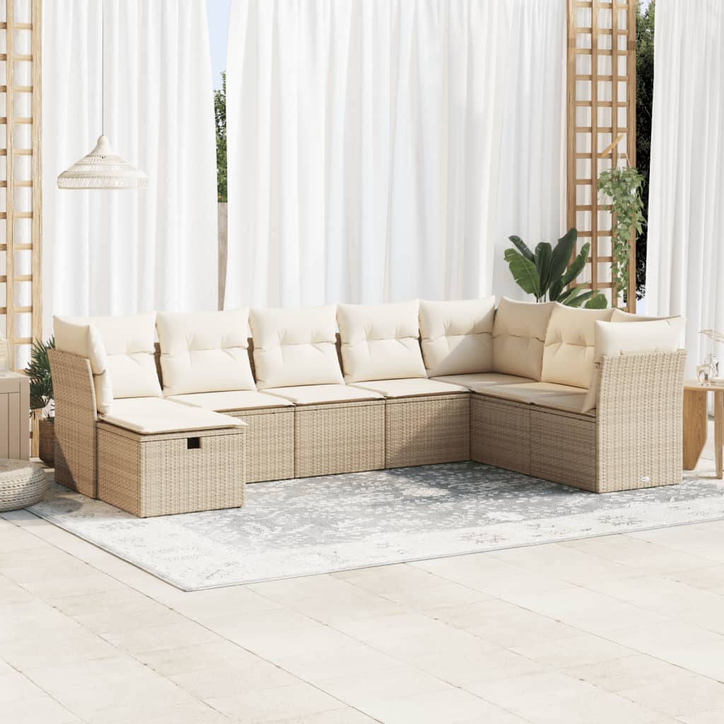 vidaXL 8-tlg. Garten-Sofagarnitur mit Kissen Beige Poly Rattan