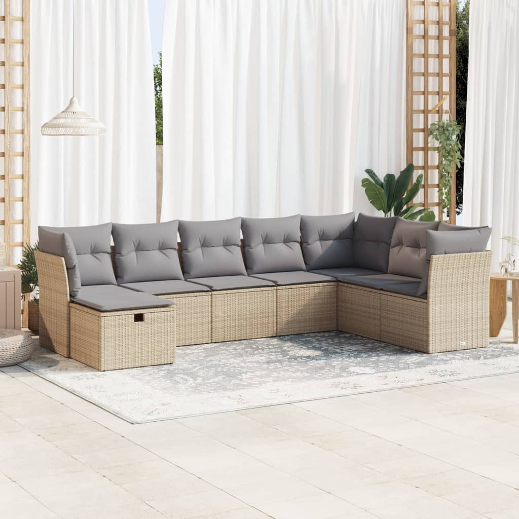 vidaXL 8-tlg. Garten-Sofagarnitur mit Kissen Beige Poly Rattan