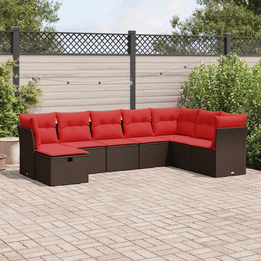 vidaXL 8-tlg. Garten-Sofagarnitur mit Kissen Braun Poly Rattan