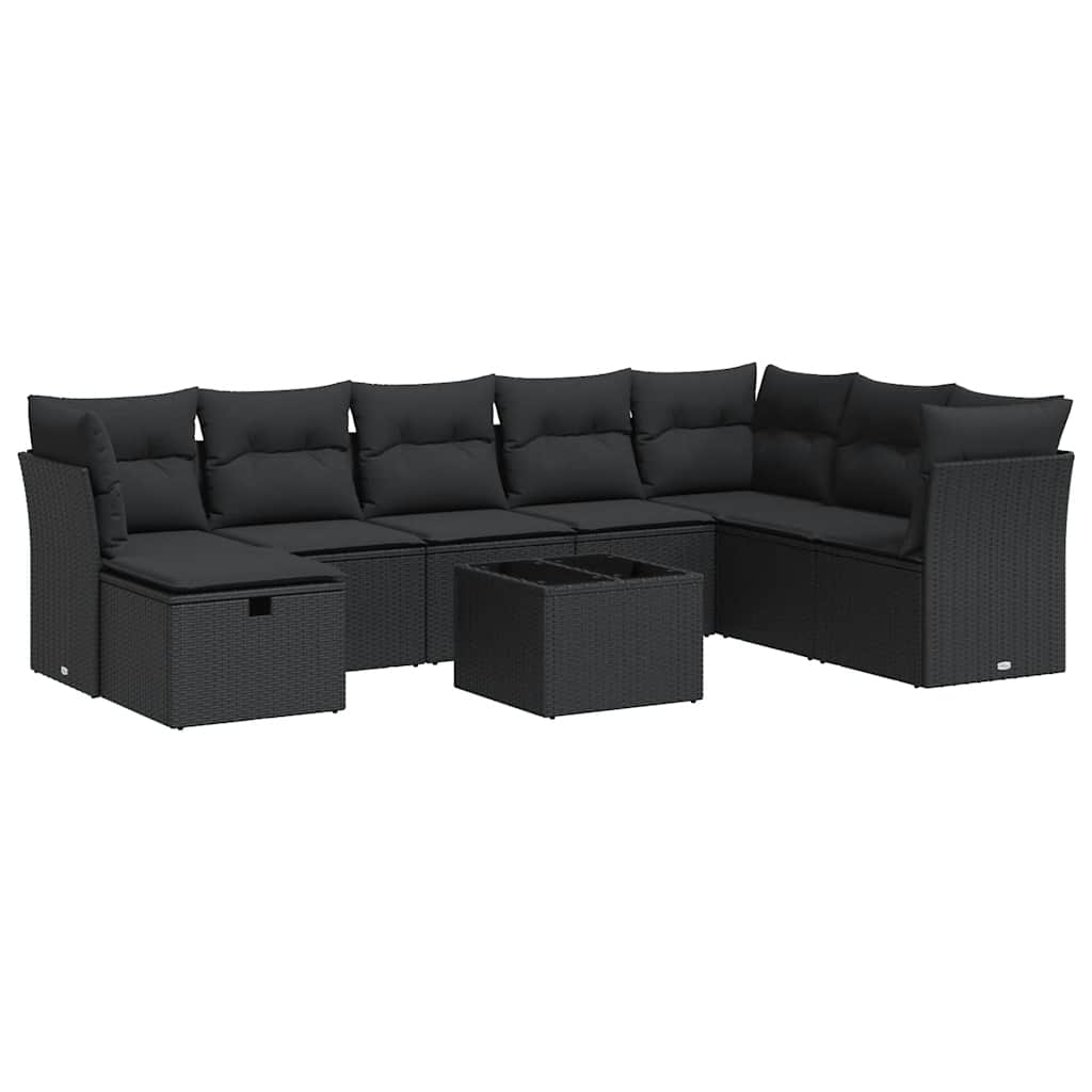 Thumbnail - vidaXL 9-tlg. Garten-Sofagarnitur mit Kissen Schwarz Poly Rattan