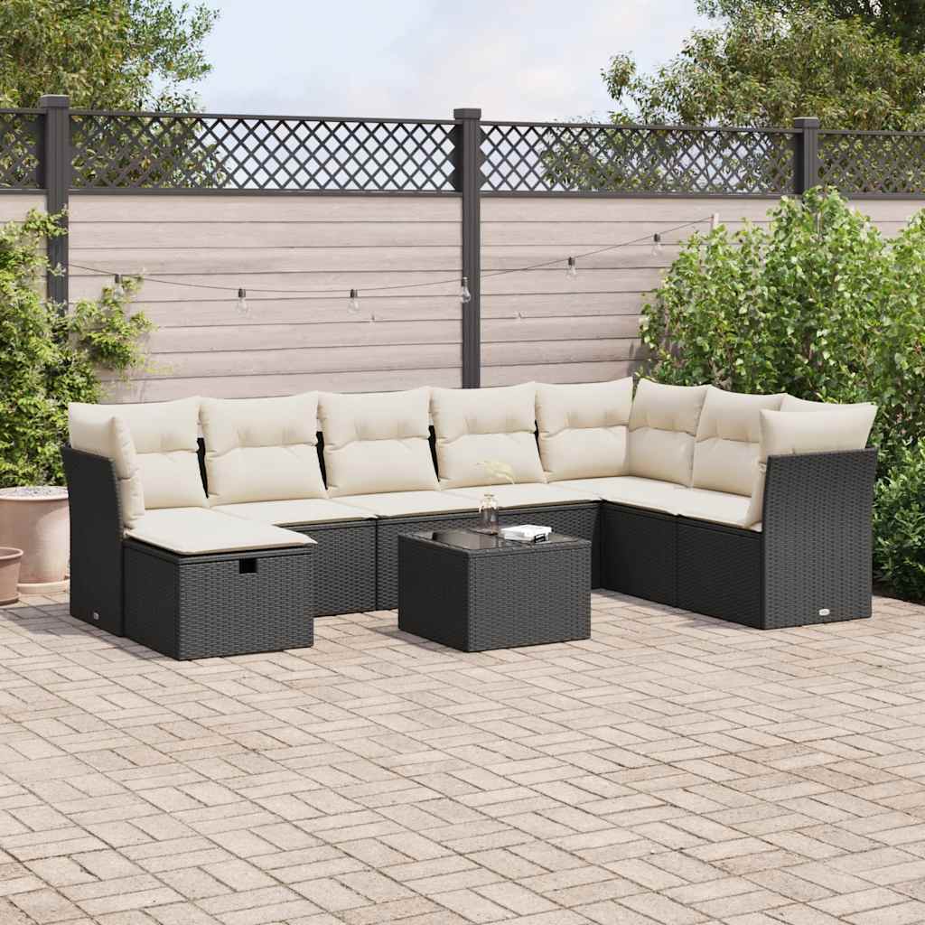 vidaXL 9-tlg. Garten-Sofagarnitur mit Kissen Schwarz Poly Rattan