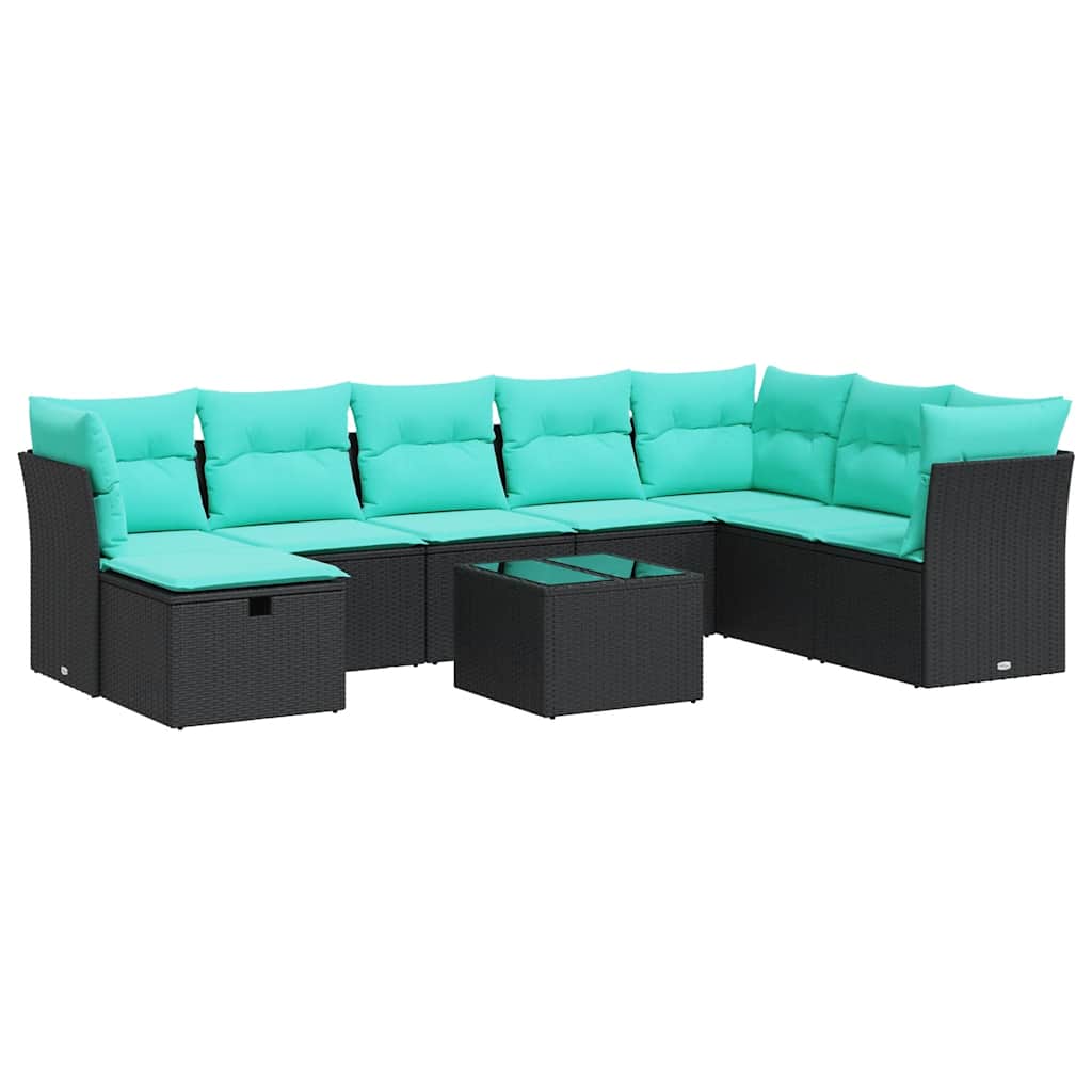 Thumbnail - vidaXL 9-tlg. Garten-Sofagarnitur mit Kissen Schwarz Poly Rattan