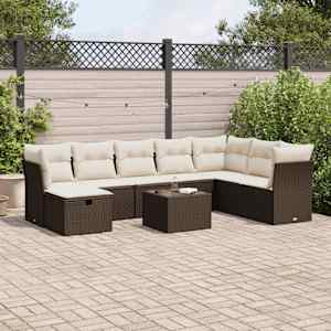 Vrtna sedežna garnitura 9-delna z blazinami rjava poli ratan