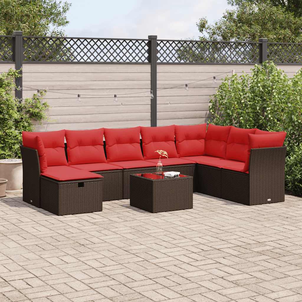 vidaXL Set canapele de grădină cu perne, 9 piese, maro, poliratan