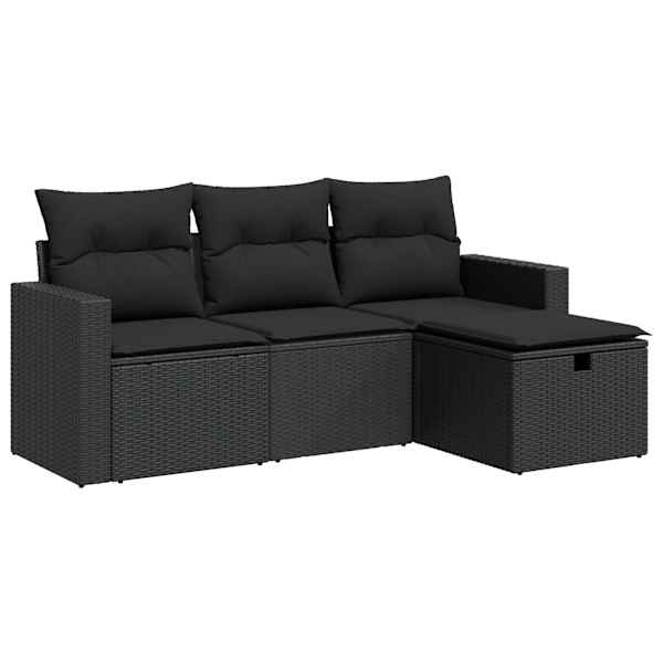vidaXL 4-osaline aiadiivani komplekt patjadega, must, pol&uuml;rotang