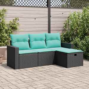 Vrtna sedežna garnitura 4-delna z blazinami črna poli ratan