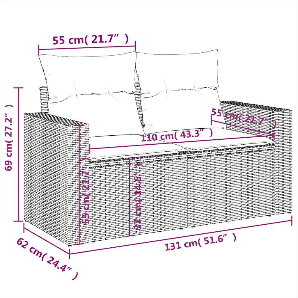 4dílná zahradní sedací souprava s poduškami béžová polyratan - obrázek 15