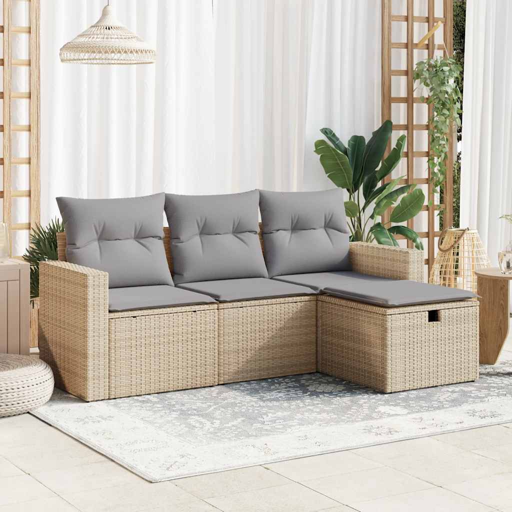 vidaXL Set canapele de grădină, 4 piese, cu perne, bej, poliratan