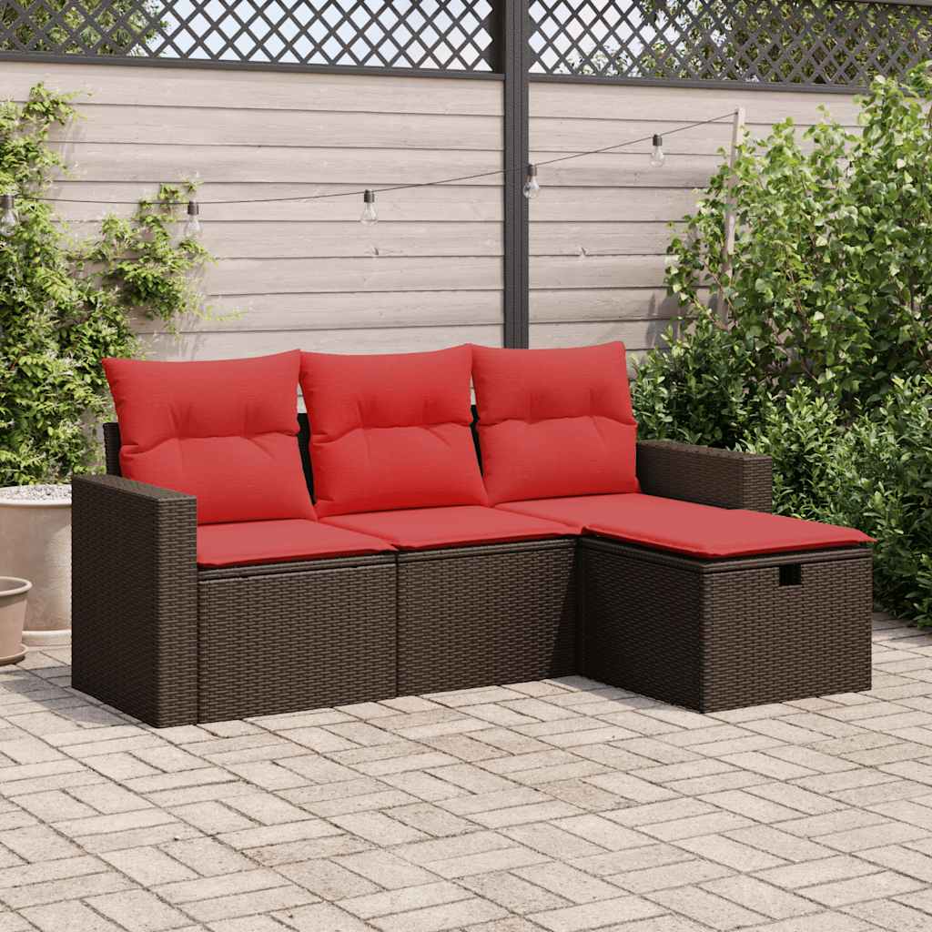 sofasæt til haven 4 dele med hynder polyrattan brun