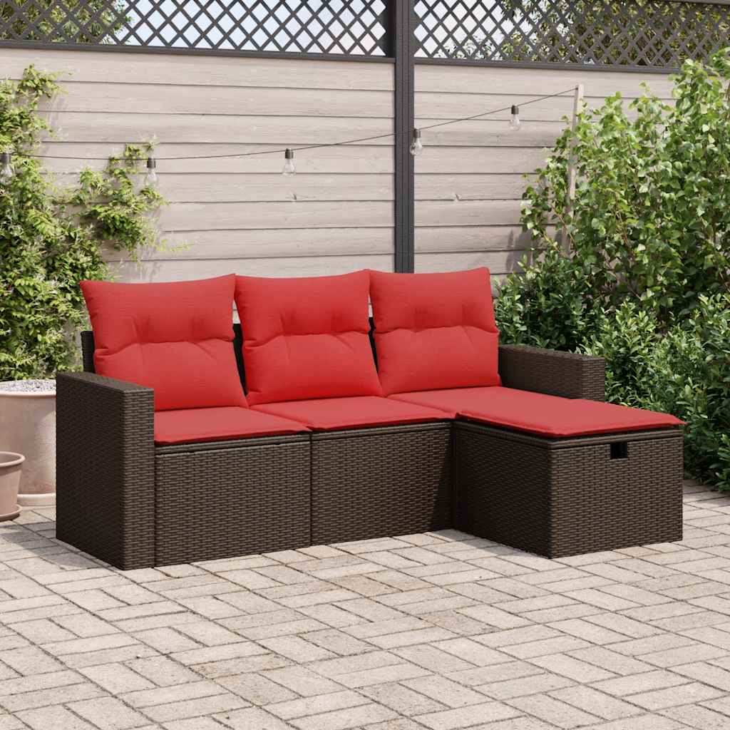 vidaXL Set canapele de grădină, 4 piese, cu perne, maro poliratan maro