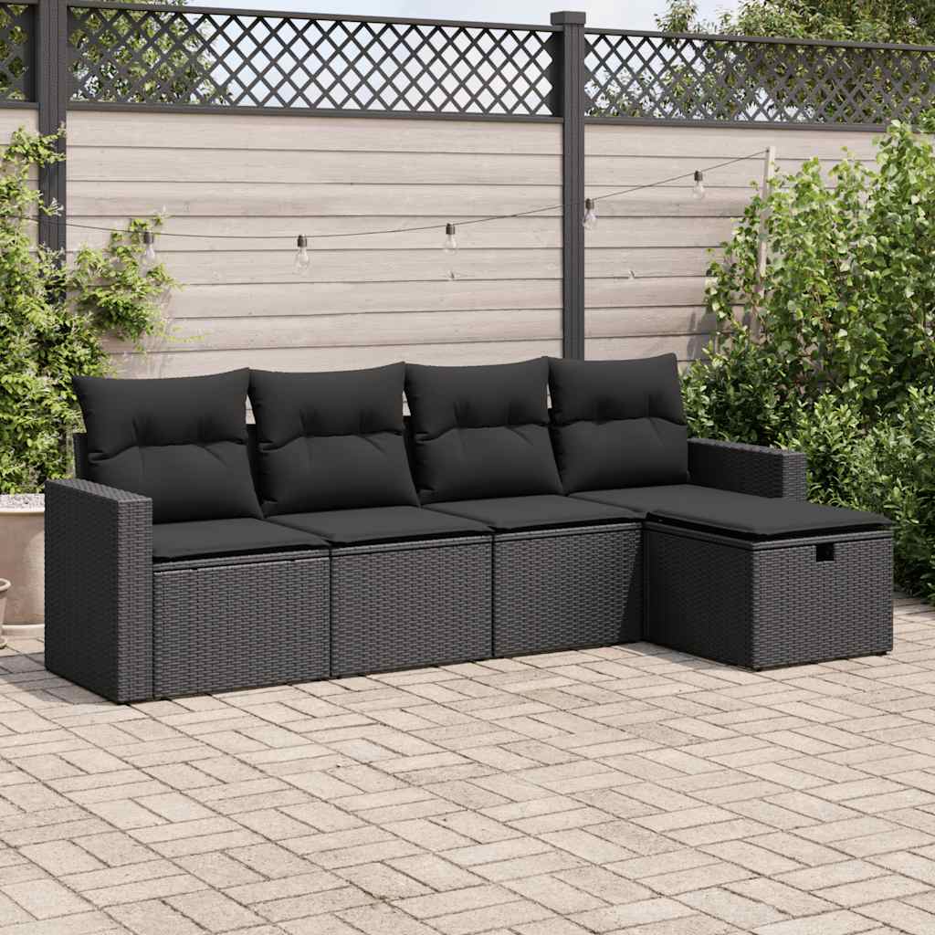 vidaXL 5-tlg. Garten-Sofagarnitur mit Kissen Schwarz Poly Rattan