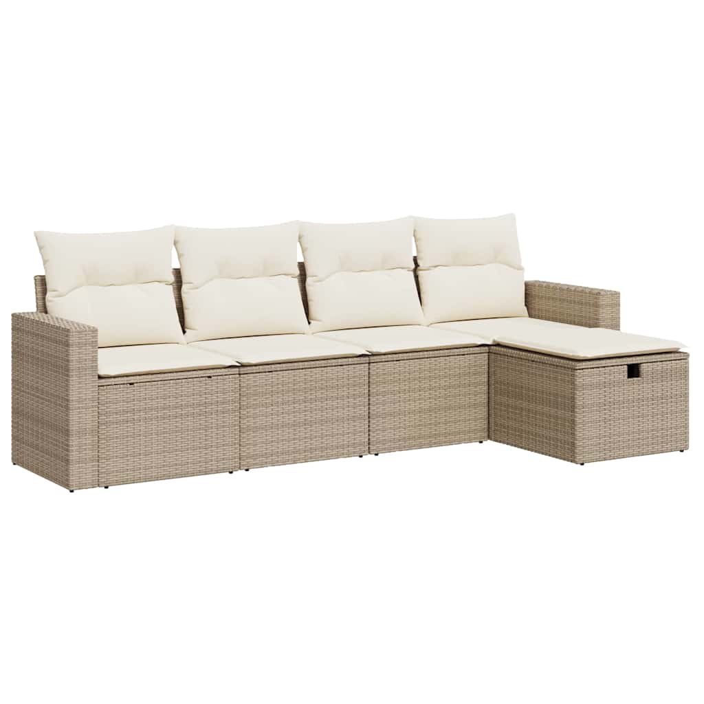Thumbnail - vidaXL 5-tlg. Garten-Sofagarnitur mit Kissen Beige Poly Rattan