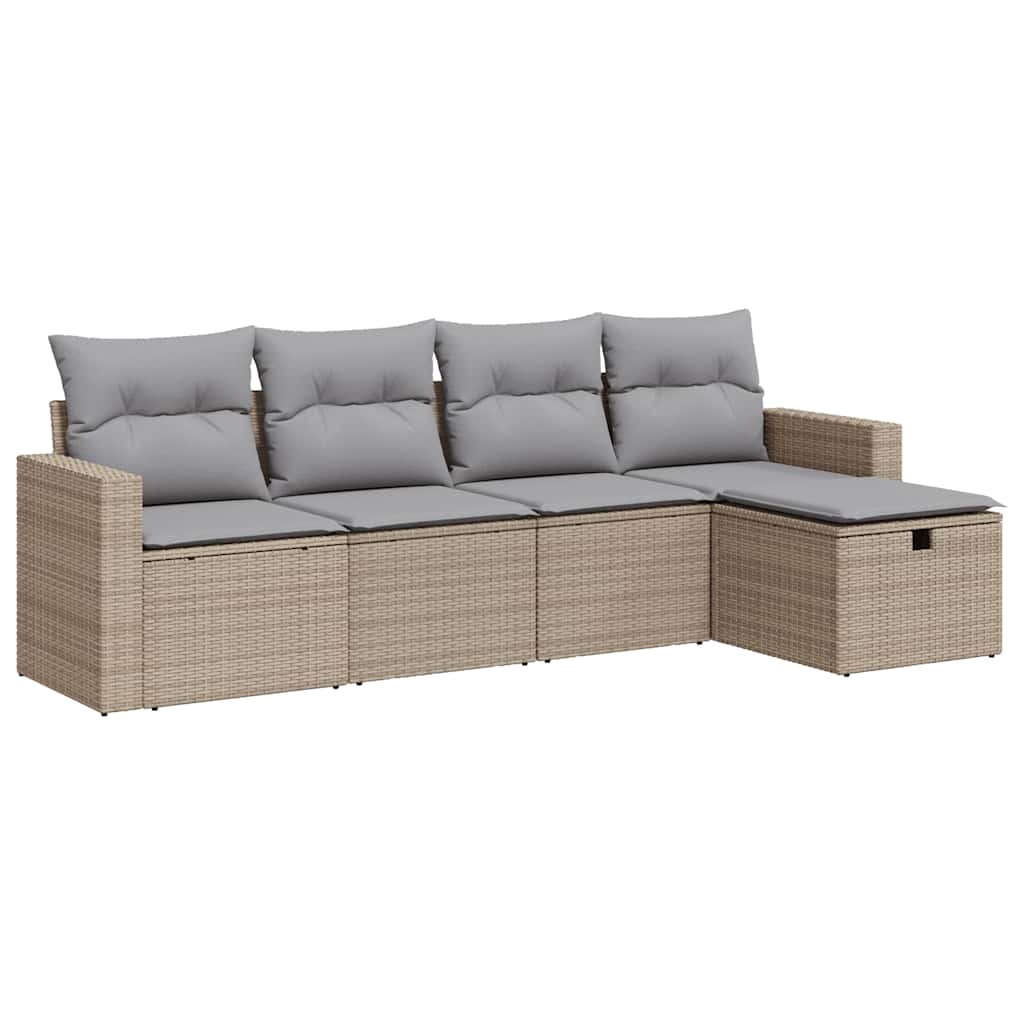 Thumbnail - vidaXL 5-tlg. Garten-Sofagarnitur mit Kissen Beige Poly Rattan