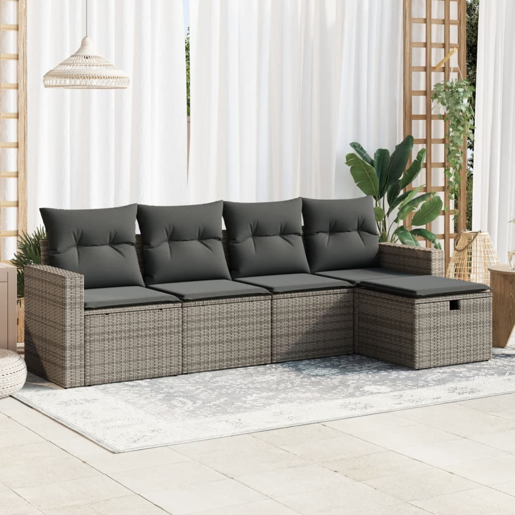 vidaXL 5-tlg. Garten-Sofagarnitur mit Kissen Grau Poly Rattan