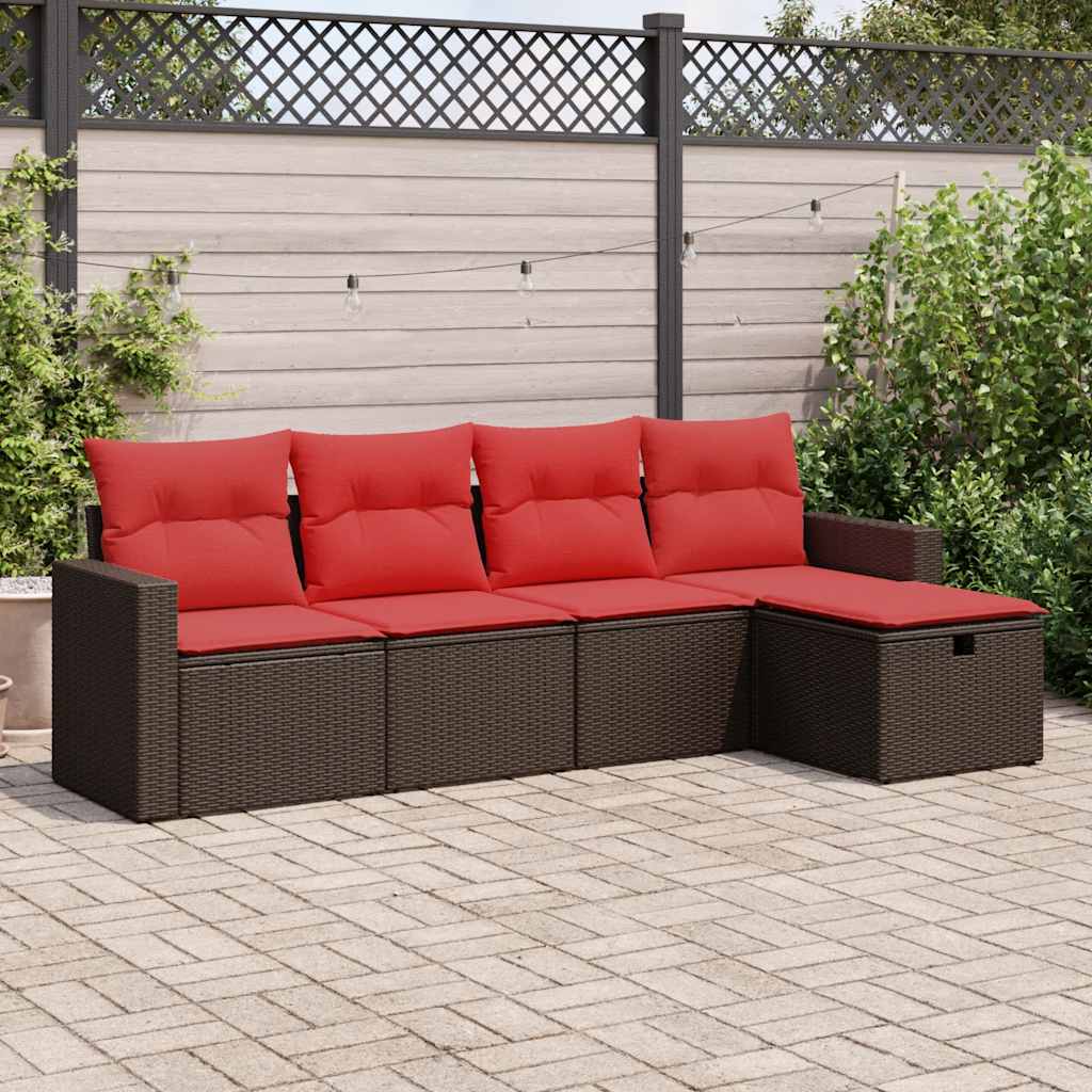 vidaXL Set canapele de grădină cu perne, 5 piese, maro, poliratan