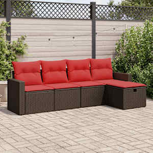 Vrtna sedežna garnitura 5-delna z blazinami rjav poli ratan