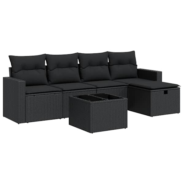 vidaXL 6-osaline aiadiivani komplekt patjadega, must, pol&uuml;rotang