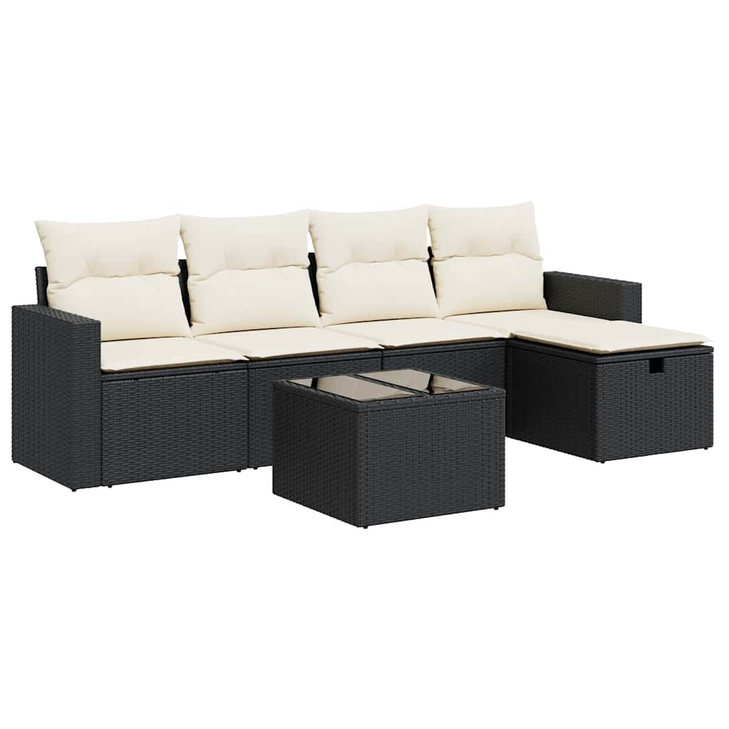Thumbnail - vidaXL 6-tlg. Garten-Sofagarnitur mit Kissen Schwarz Poly Rattan