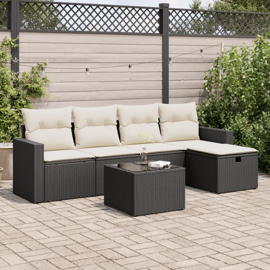 vidaXL 6-tlg. Garten-Sofagarnitur mit Kissen Schwarz Poly Rattan