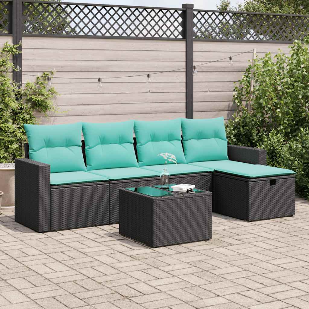 vidaXL 6-tlg. Garten-Sofagarnitur mit Kissen Schwarz Poly Rattan