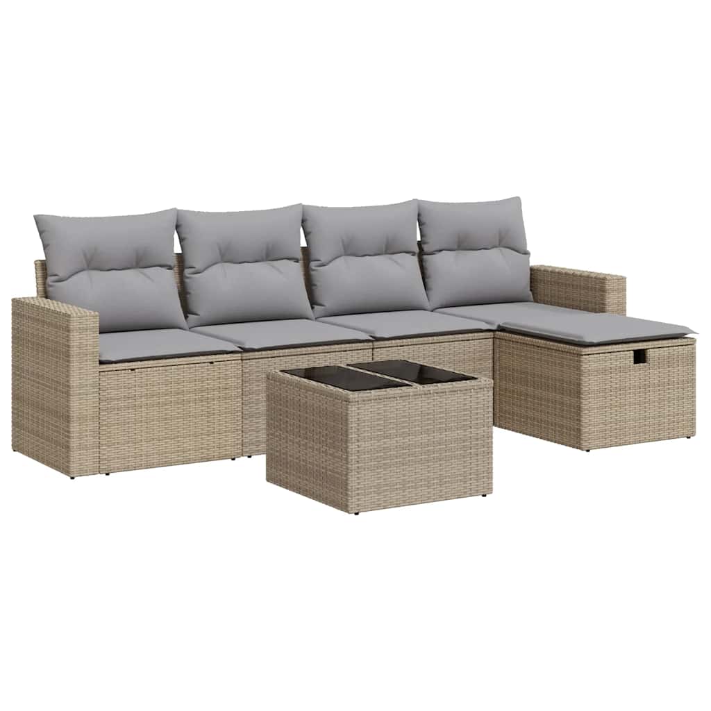 Thumbnail - vidaXL 6-tlg. Garten-Sofagarnitur mit Kissen Beige Poly Rattan