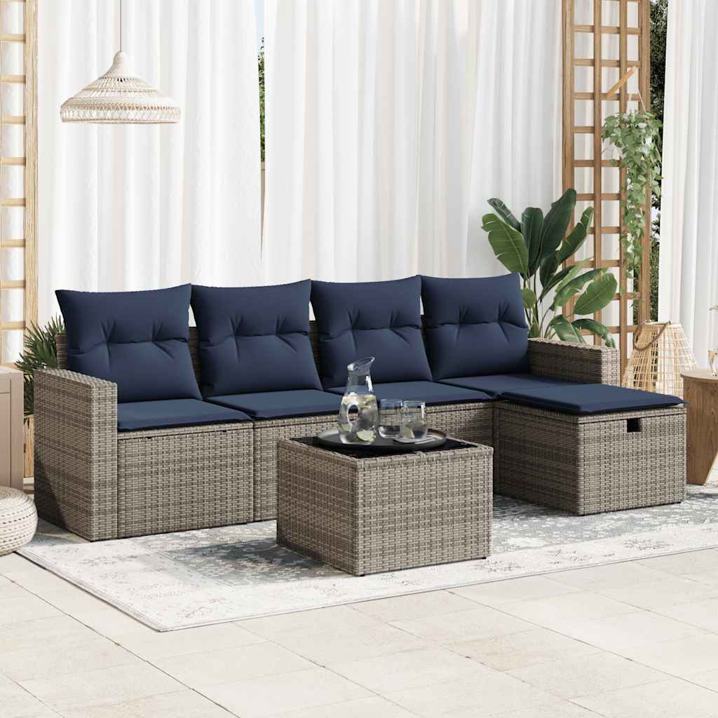 vidaXL Set mobilier grădină cu perne, 6 piese, gri, poliratan