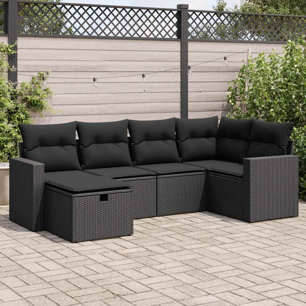 vidaXL Set mobilier de grădină cu perne, 6 piese, negru, poliratan