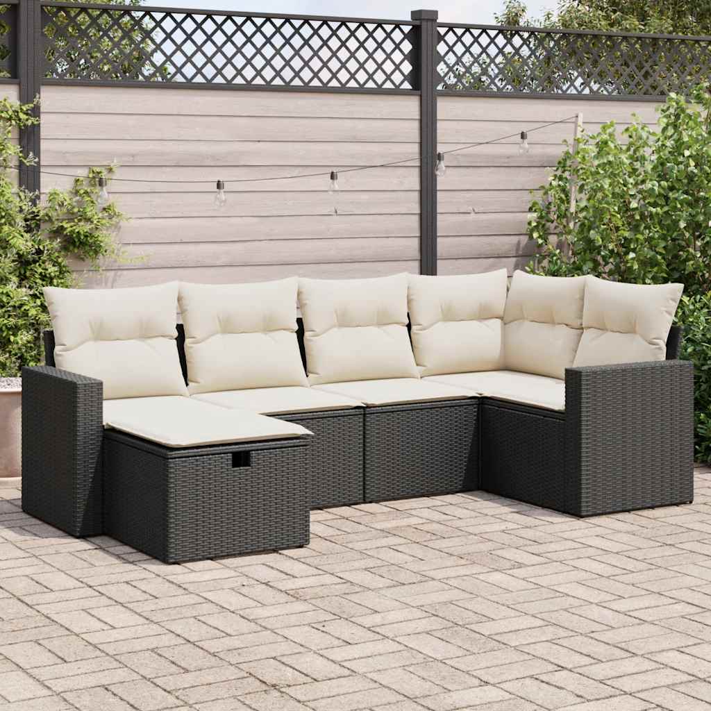 vidaXL 6-tlg. Garten-Sofagarnitur mit Kissen Schwarz Poly Rattan