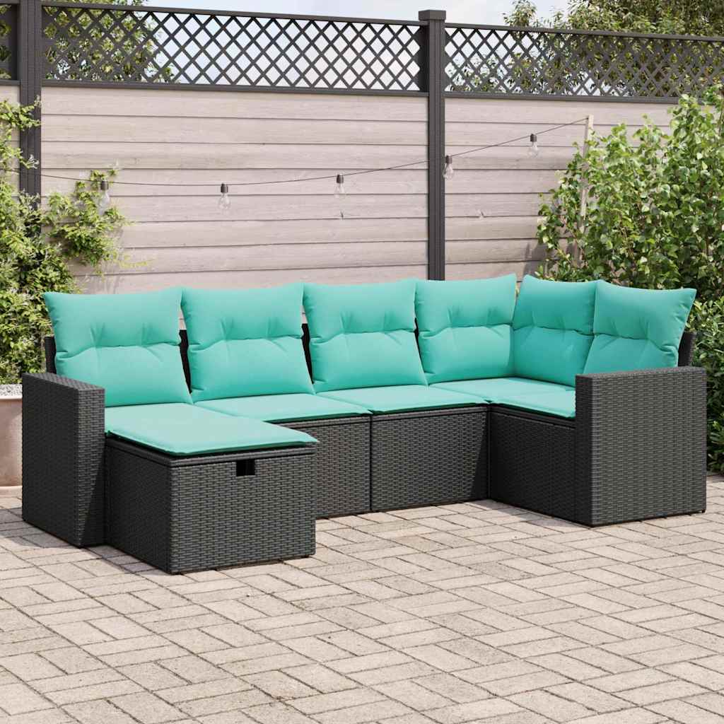 vidaXL Set mobilier de grădină cu perne, 6 piese, negru, poliratan