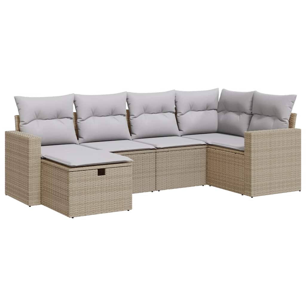 Thumbnail - vidaXL 6-tlg. Garten-Sofagarnitur mit Kissen Beige Poly Rattan