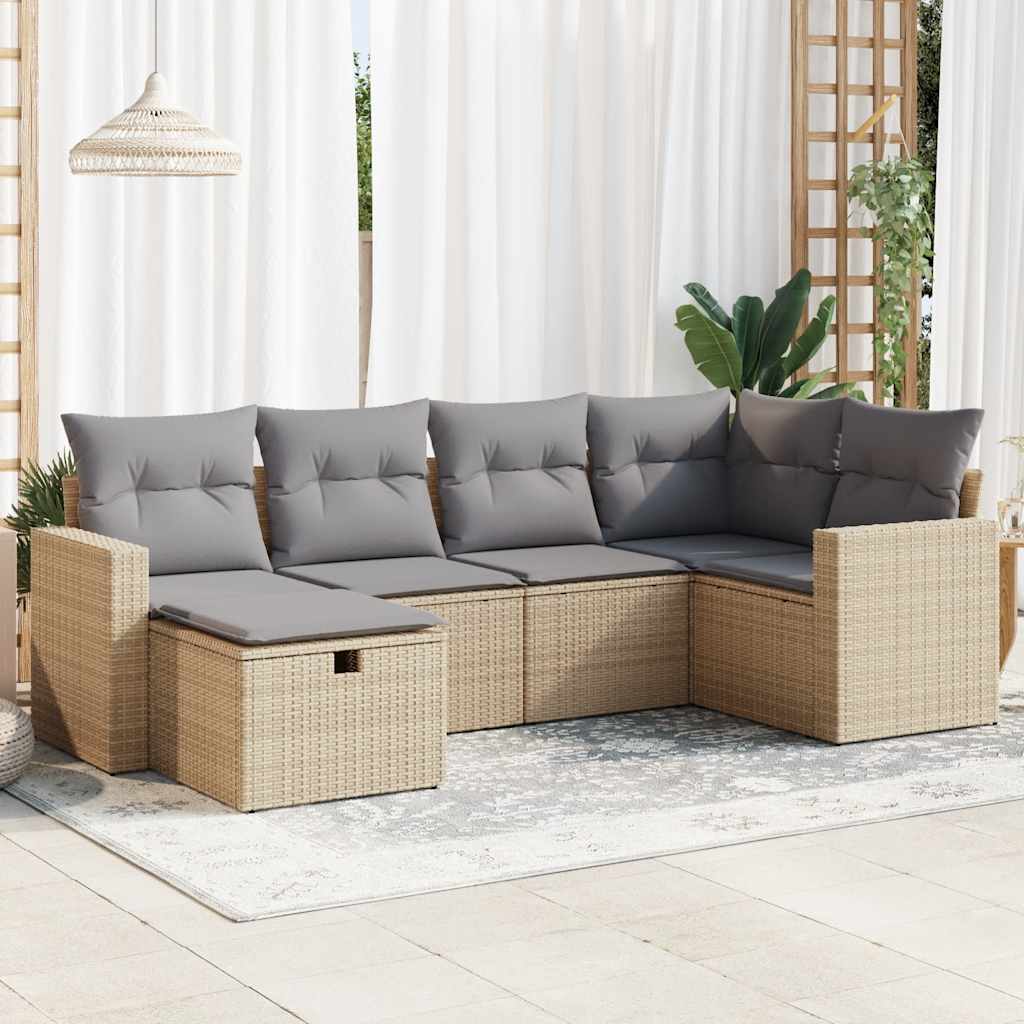 vidaXL Set canapele de grădină cu perne, 6 piese, bej, poliratan