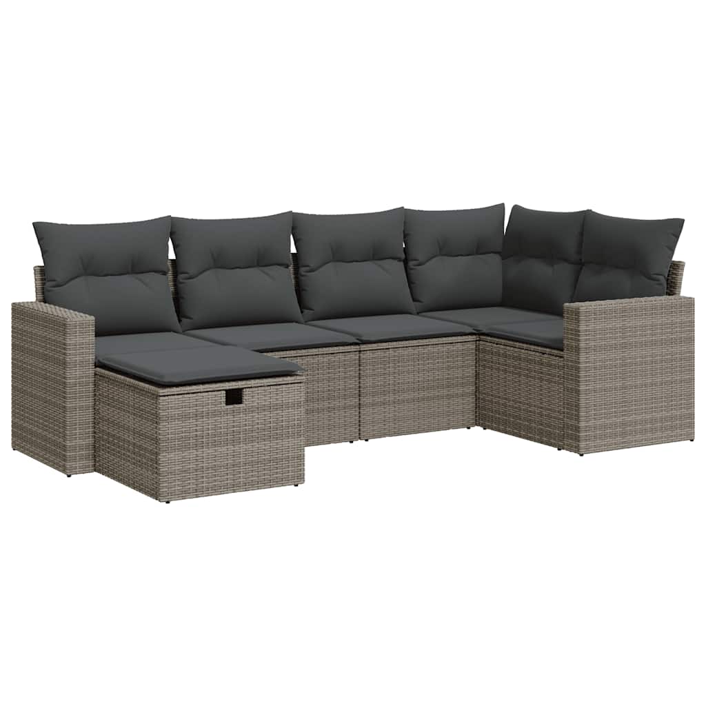 Thumbnail - vidaXL 6-tlg. Garten-Sofagarnitur mit Kissen Grau Poly Rattan