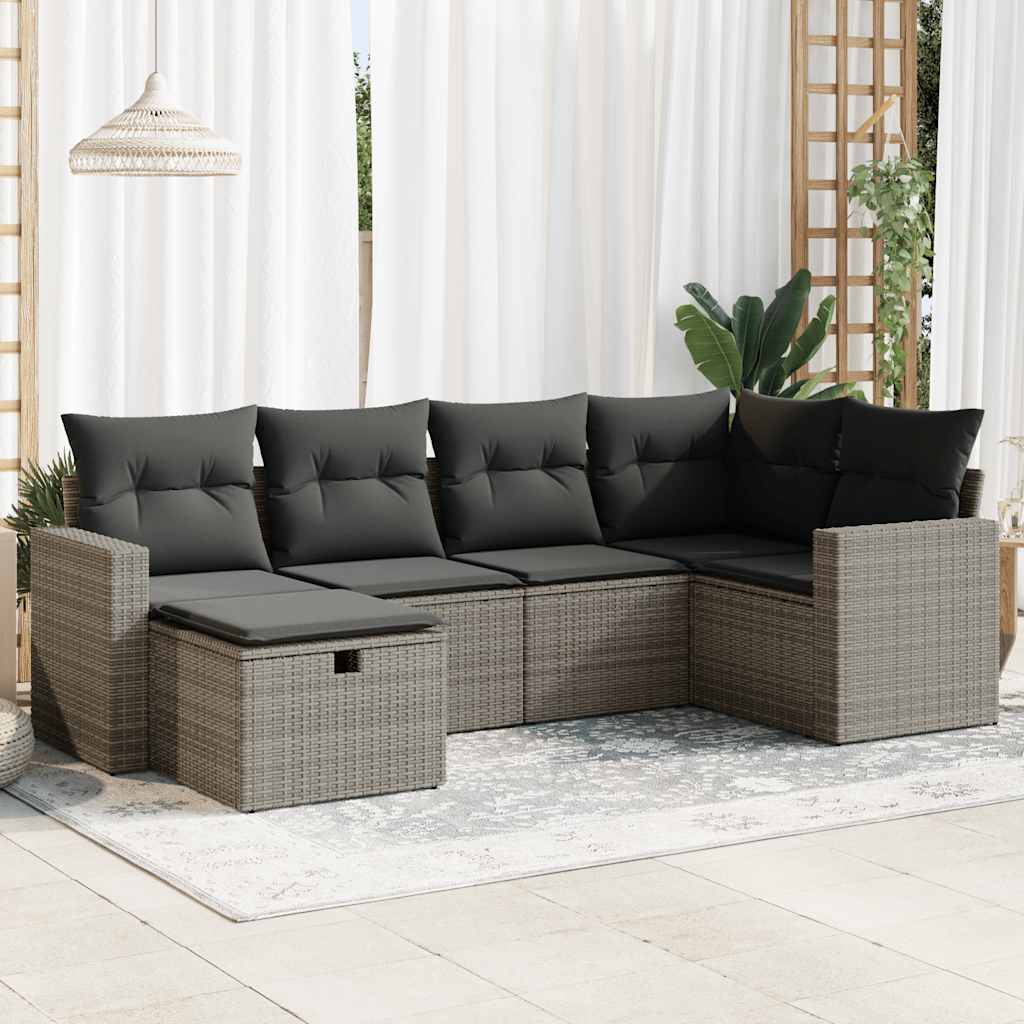 vidaXL Set mobilier grădină cu perne, 6 piese, gri, poliratan