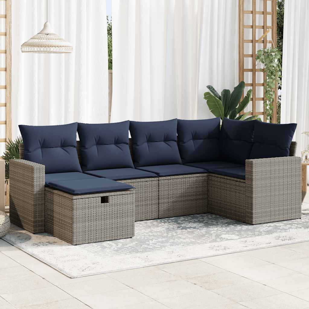 vidaXL 6-tlg. Garten-Sofagarnitur mit Kissen Grau Poly Rattan