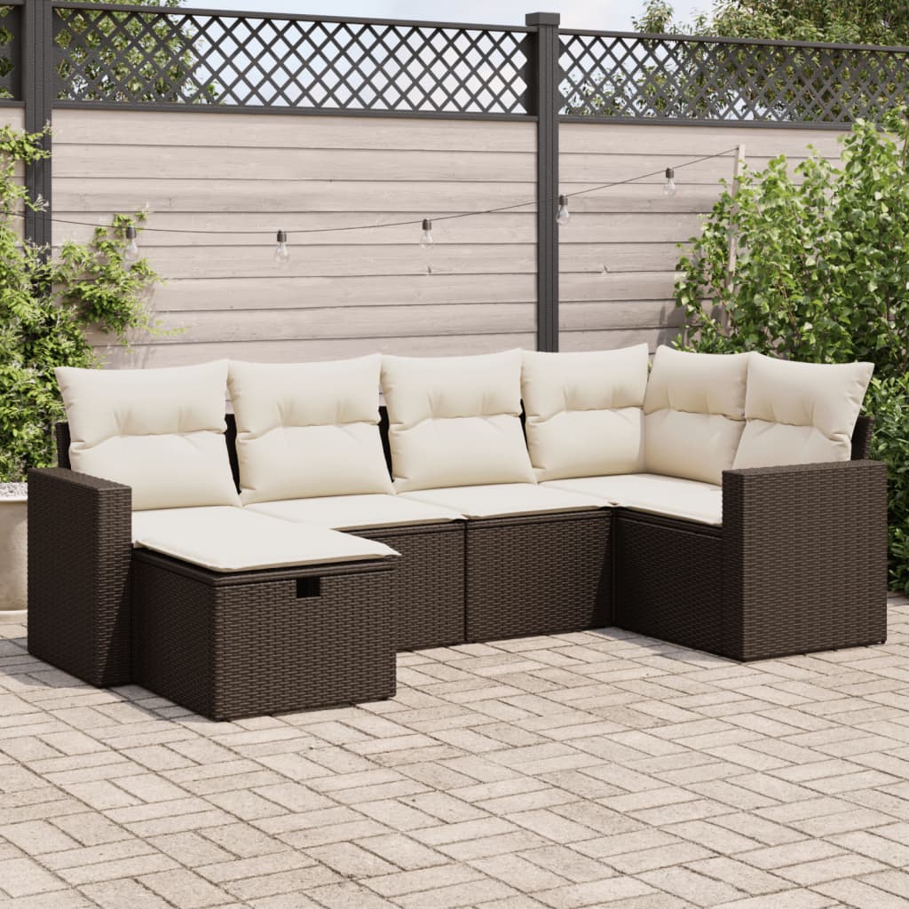 6-tlg. Garten-Sofagarnitur mit Kissen Braun Poly Rattan