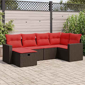 Vrtna sedežna garnitura 6-delna z blazinami rjav poli ratan