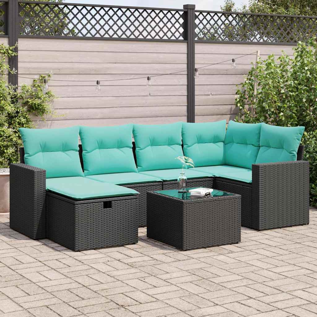 vidaXL Set canapele de grădină cu perne, 7 piese, negru, poliratan