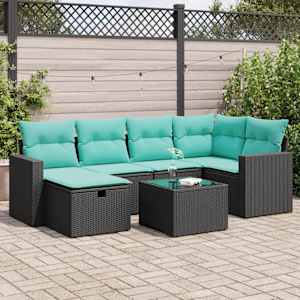 Vrtna sedežna garnitura 7-delna z blazinami črn poli ratan