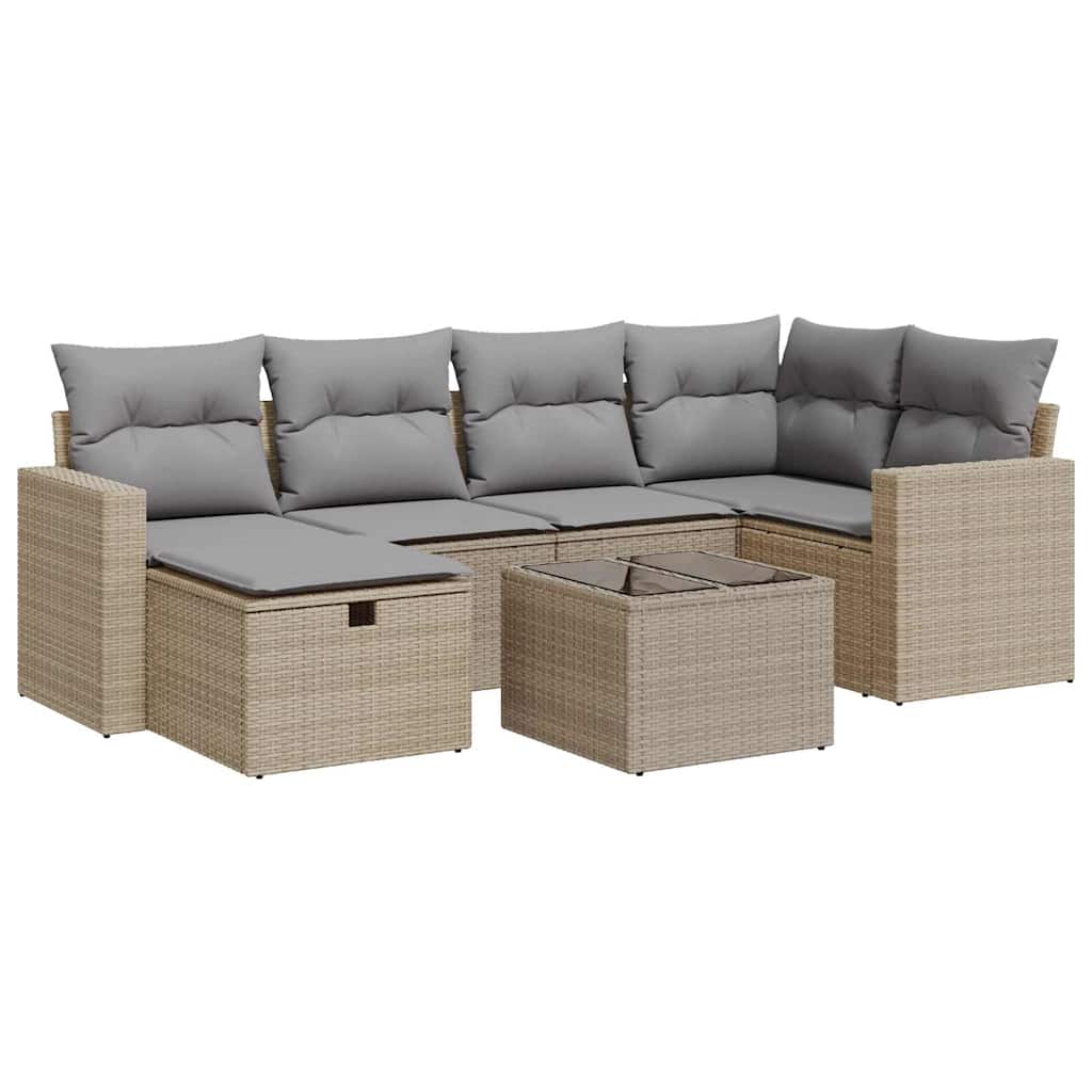 Thumbnail - vidaXL 7-tlg. Garten-Sofagarnitur mit Kissen Beige Poly Rattan