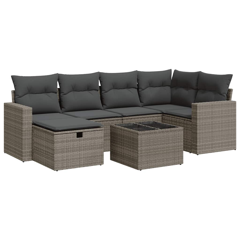 Thumbnail - vidaXL 7-tlg. Garten-Sofagarnitur mit Kissen Grau Poly Rattan