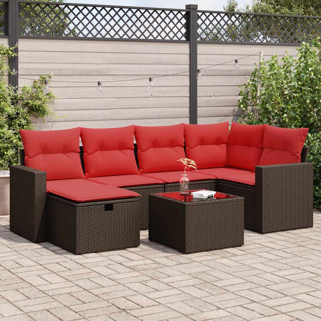 vidaXL Set canapele de grădină cu perne, 7 piese, maro, poliratan