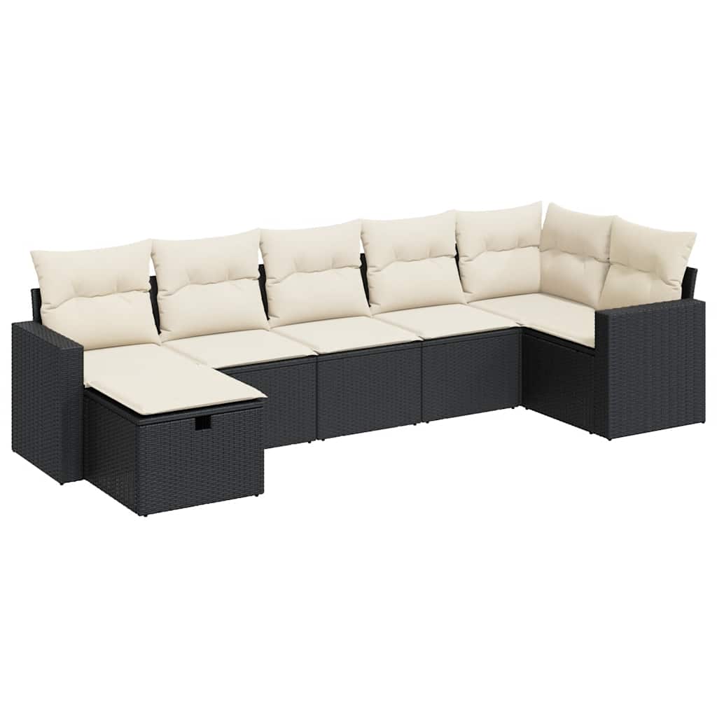 Thumbnail - vidaXL 7-tlg. Garten-Sofagarnitur mit Kissen Schwarz Poly Rattan