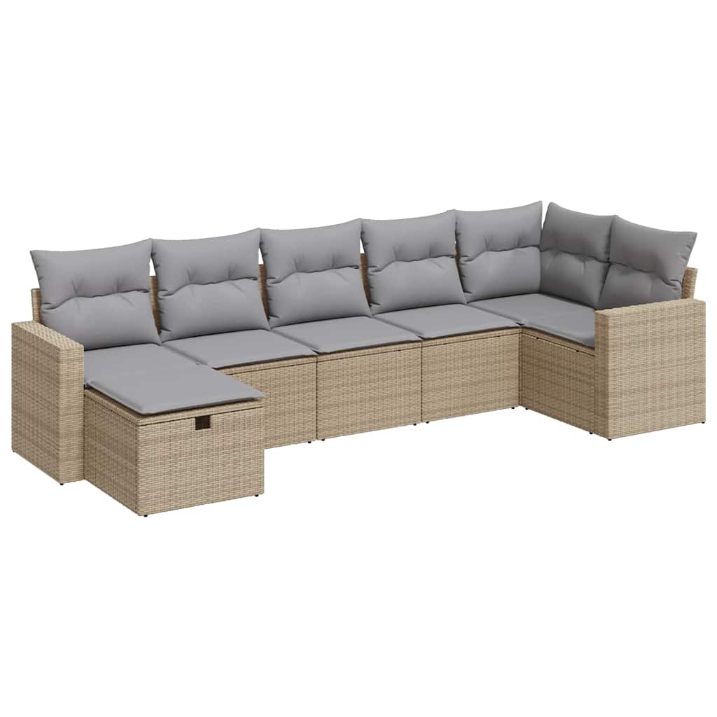 Thumbnail - vidaXL 7-tlg. Garten-Sofagarnitur mit Kissen Beige Poly Rattan