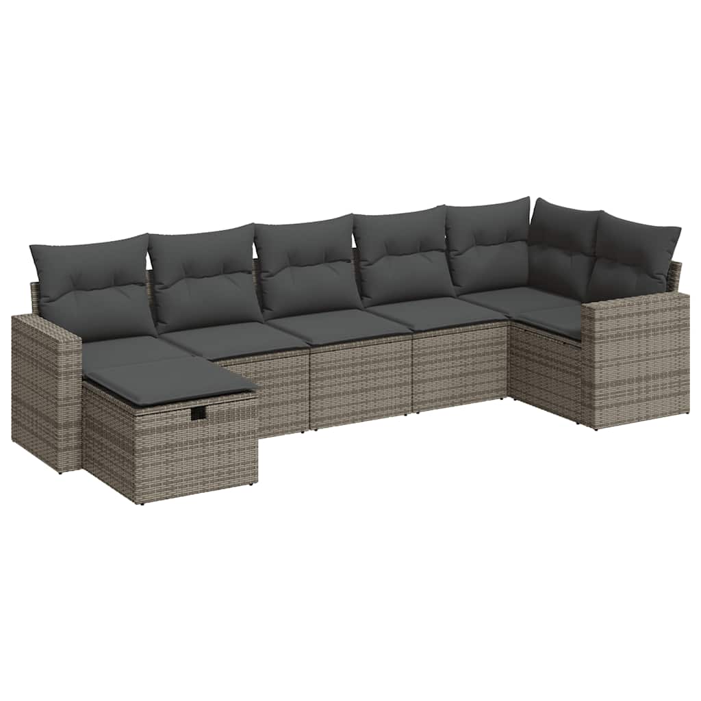 Thumbnail - vidaXL 7-tlg. Garten-Sofagarnitur mit Kissen Grau Poly Rattan