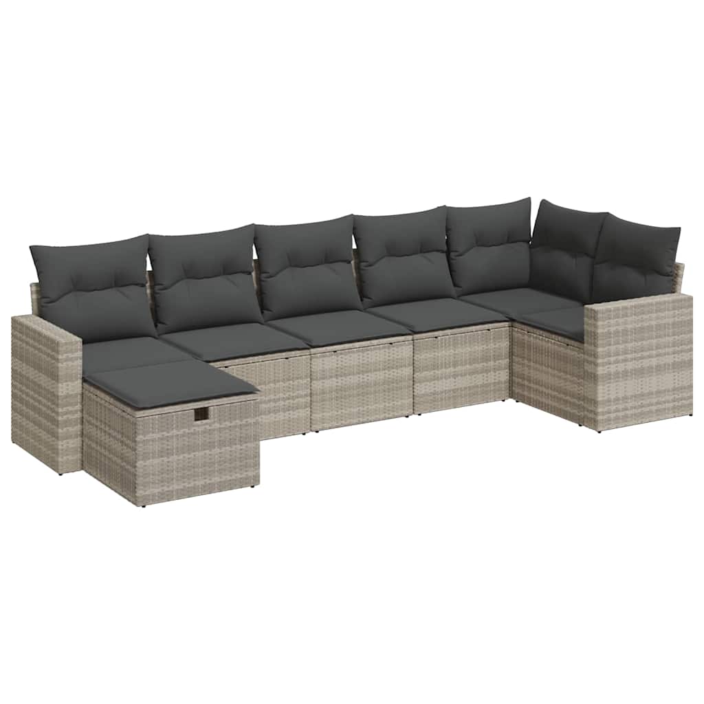 Thumbnail - vidaXL 7-tlg. Garten-Sofagarnitur mit Kissen Hellgrau Poly Rattan
