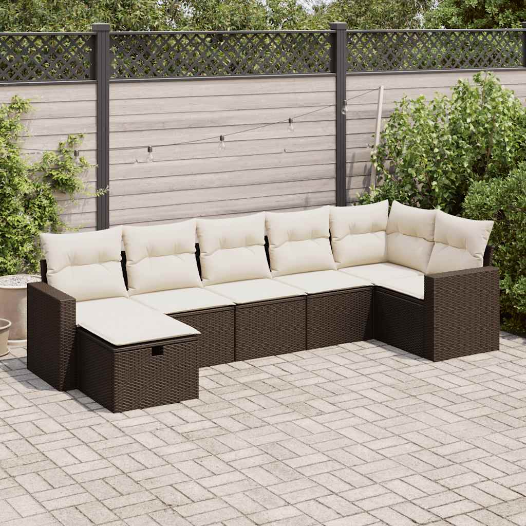 Thumbnail - vidaXL 7-tlg. Garten-Sofagarnitur mit Kissen Braun Poly Rattan