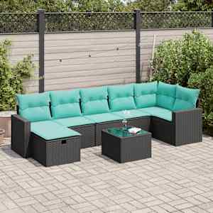 Vrtna sedežna garnitura 8-delna z blazinami črn poli ratan